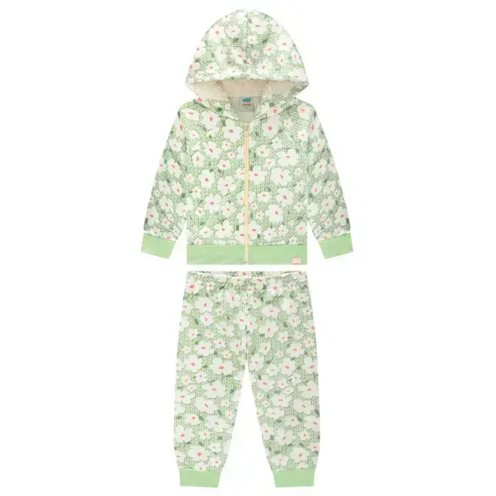 Conjunto bebê jaqueta e calça sport tricot floral