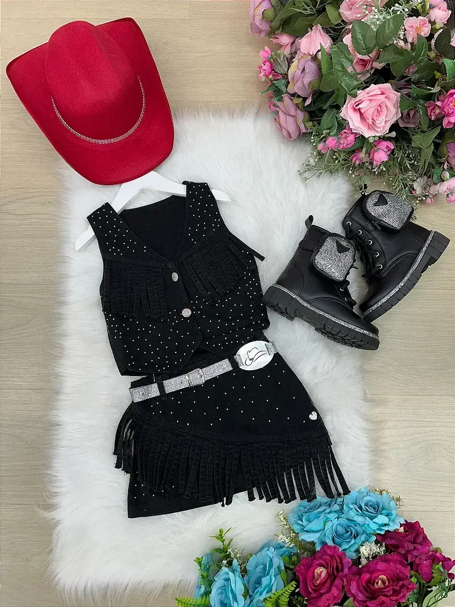 Conjunto Boiadeira maraisa jeans preto, foto 6