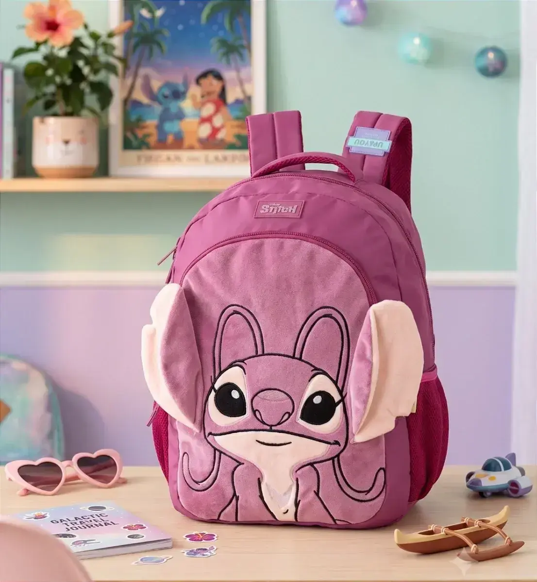 Mochila de costa angel orelhinhas pelucia roxo