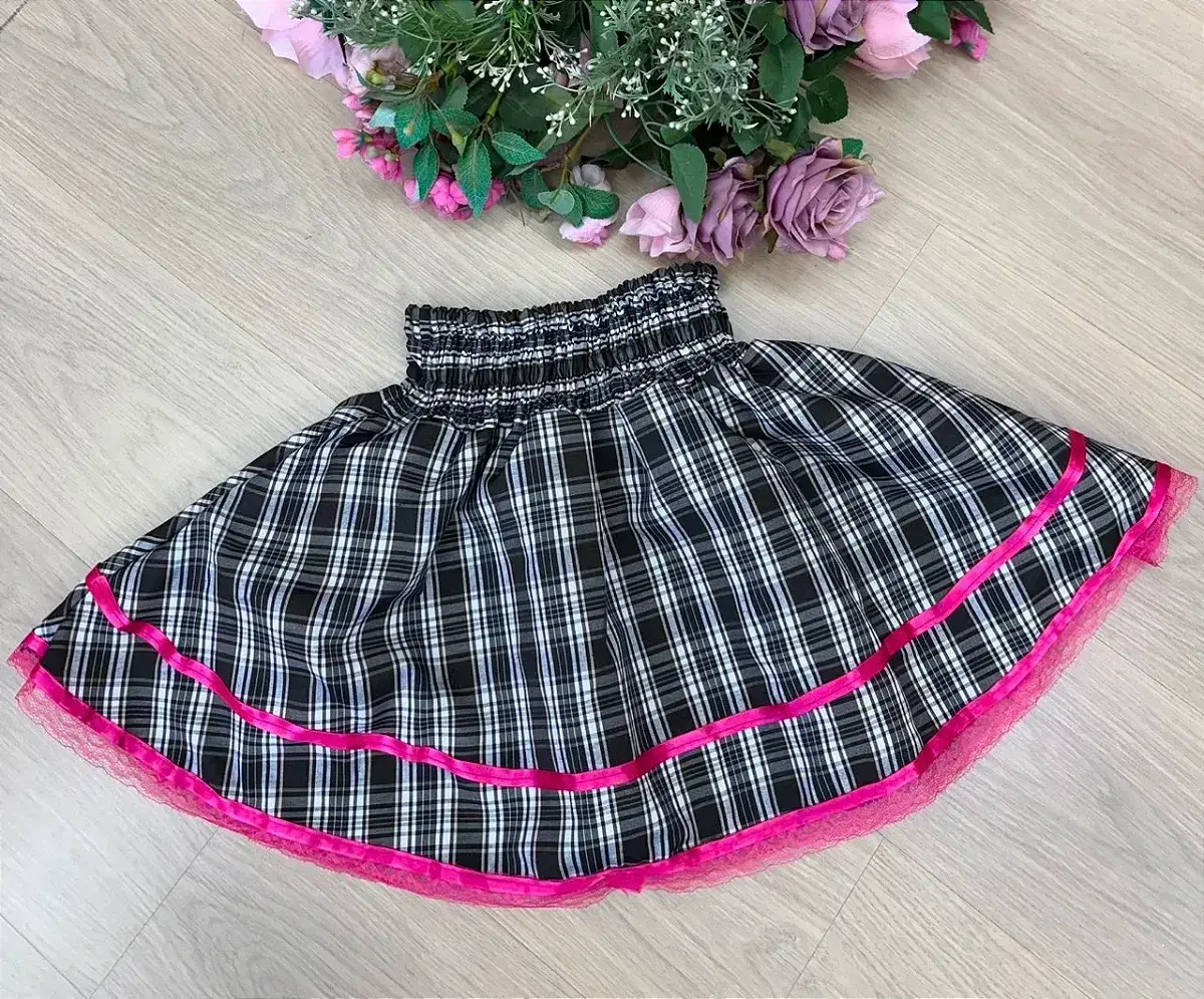 Saia junina adulta xadrez renda pink, foto 5
