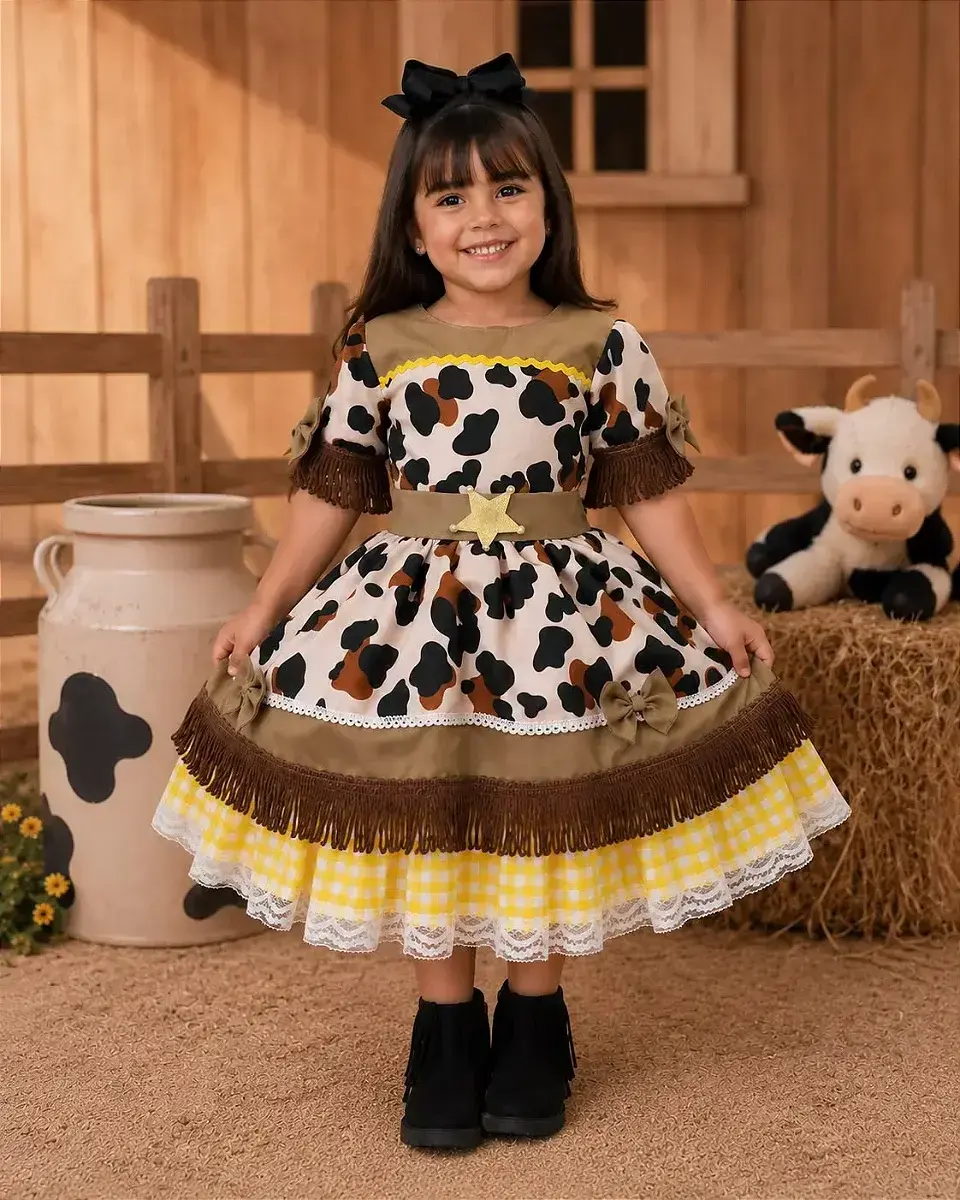 Vestido festa doce mimosa marrom fazendinha vaquinha, foto 2