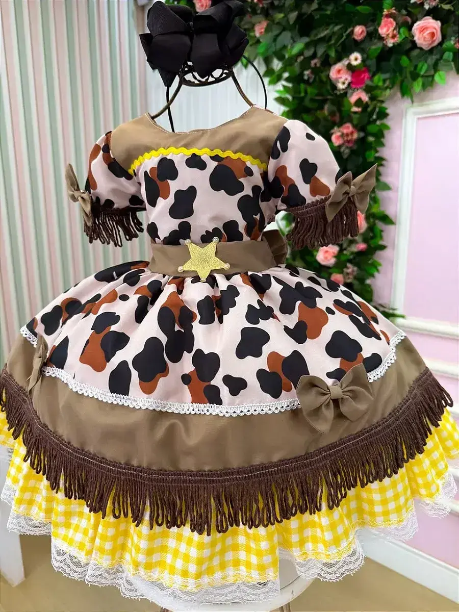 Vestido festa doce mimosa marrom fazendinha vaquinha, foto 5