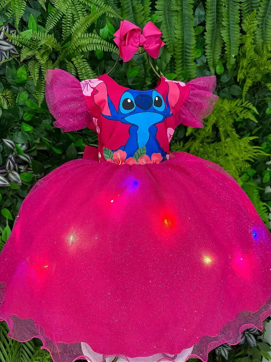 Vestido festa Lilo Stitch pink com led, foto 5