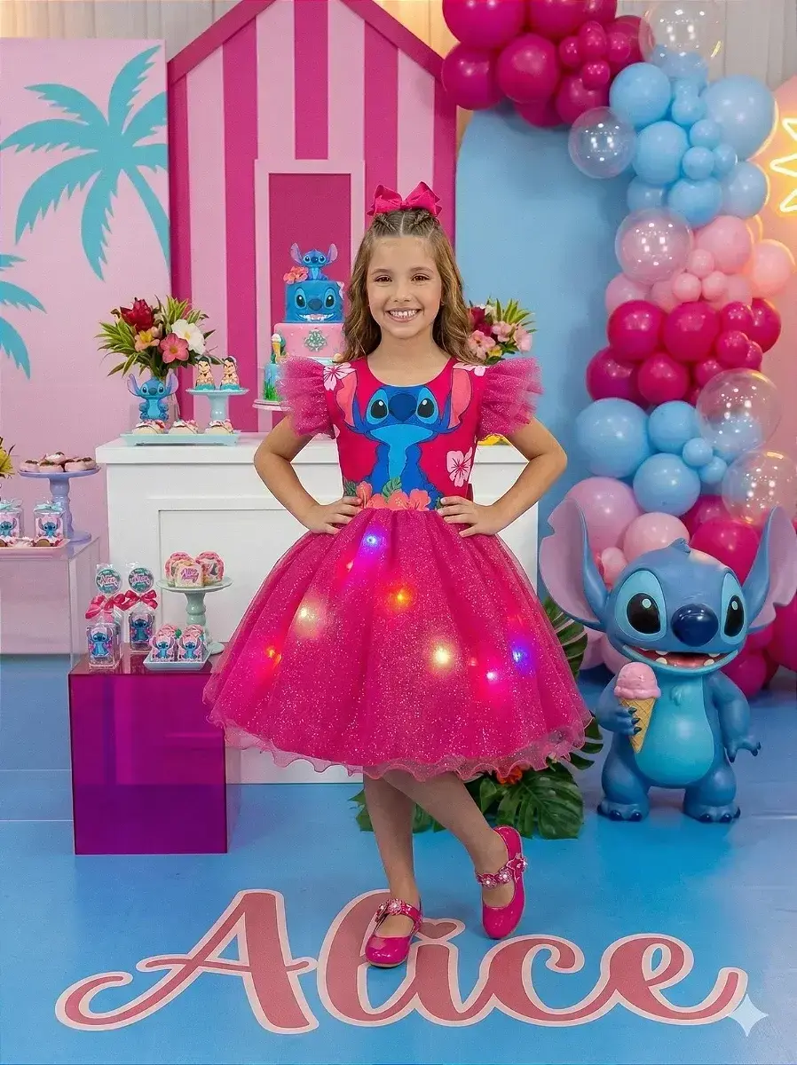 Vestido festa Lilo Stitch pink com led, foto 2