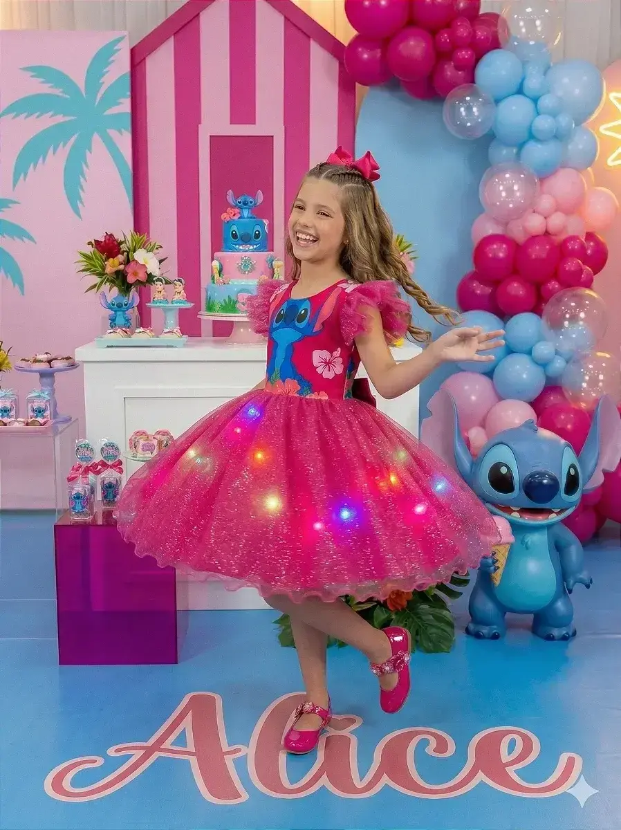 Vestido festa Lilo Stitch pink com led, foto 3