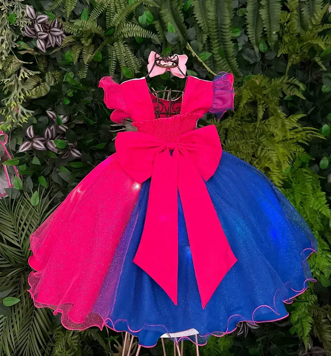 Vestido festa Lilo Stitch pink azul com led, foto 4