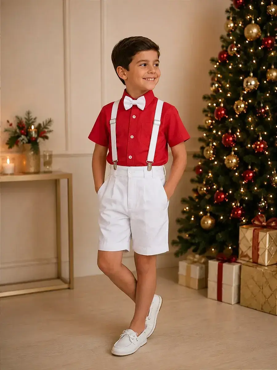 Conjunto henry vermelho suspensorio branco