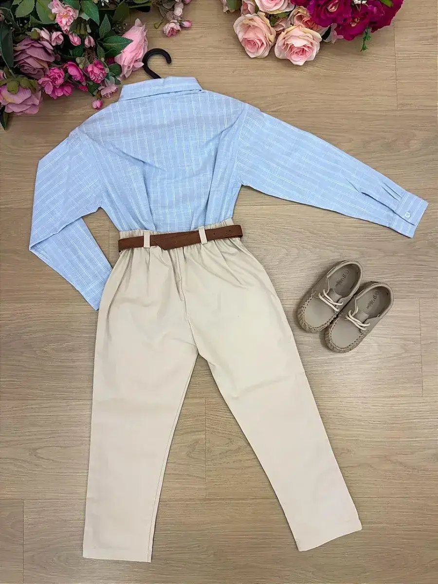Conjunto social azul calça bege, foto 6