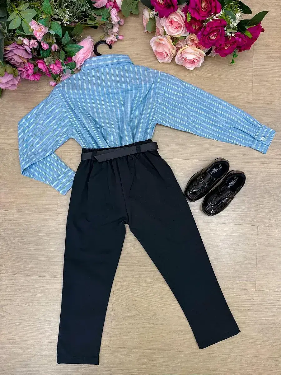 Conjunto social azul calça preta, foto 5