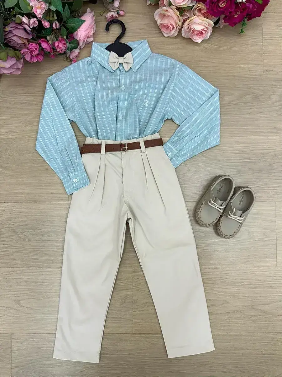 Conjunto social verde calça bege, foto 2