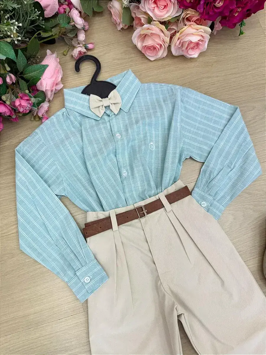 Conjunto social verde calça bege, foto 3
