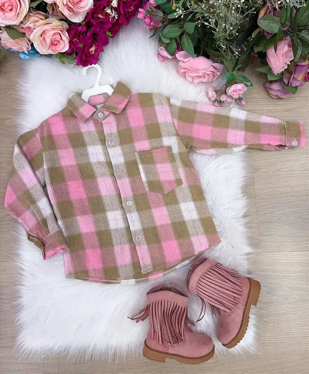 Camisa flanelada xadrez junina taylor rosa, foto 3