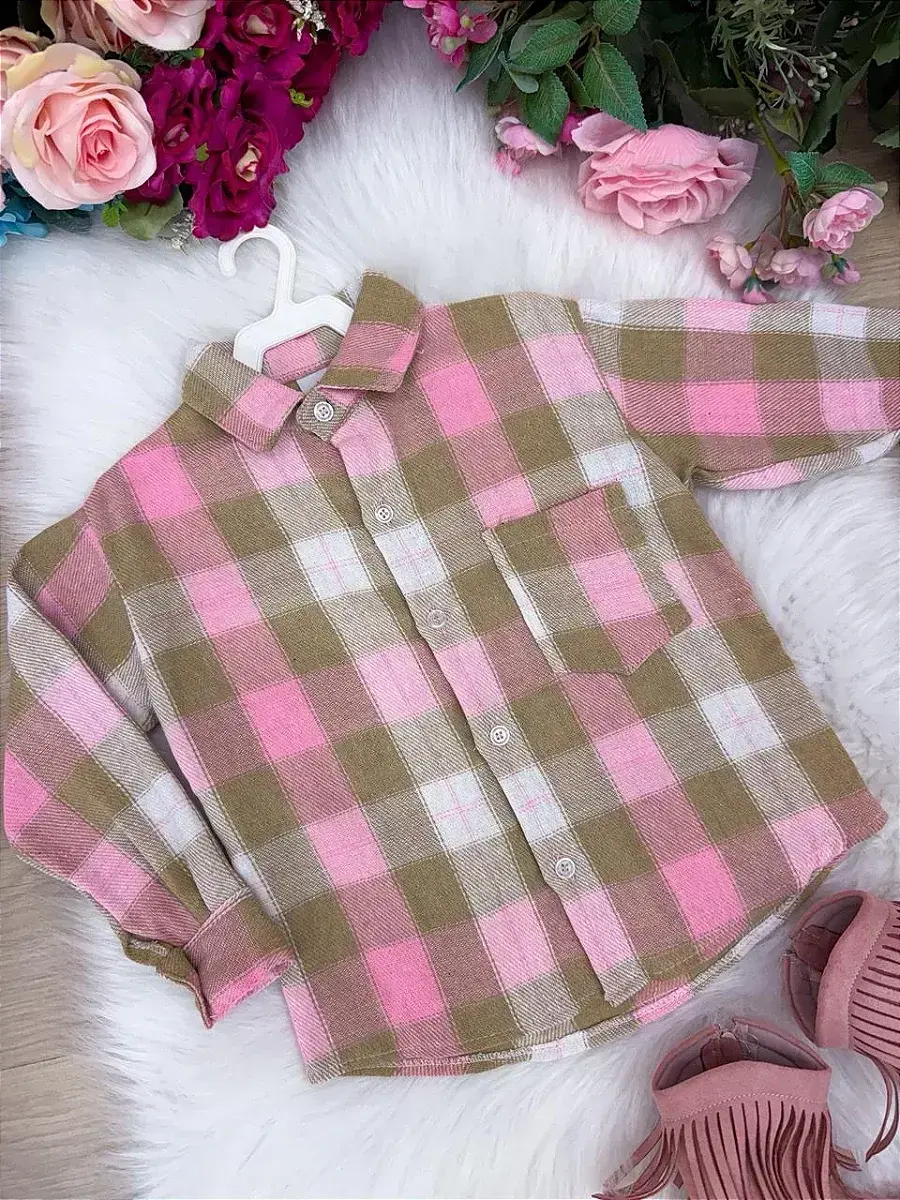 Camisa flanelada xadrez junina taylor rosa, foto 4