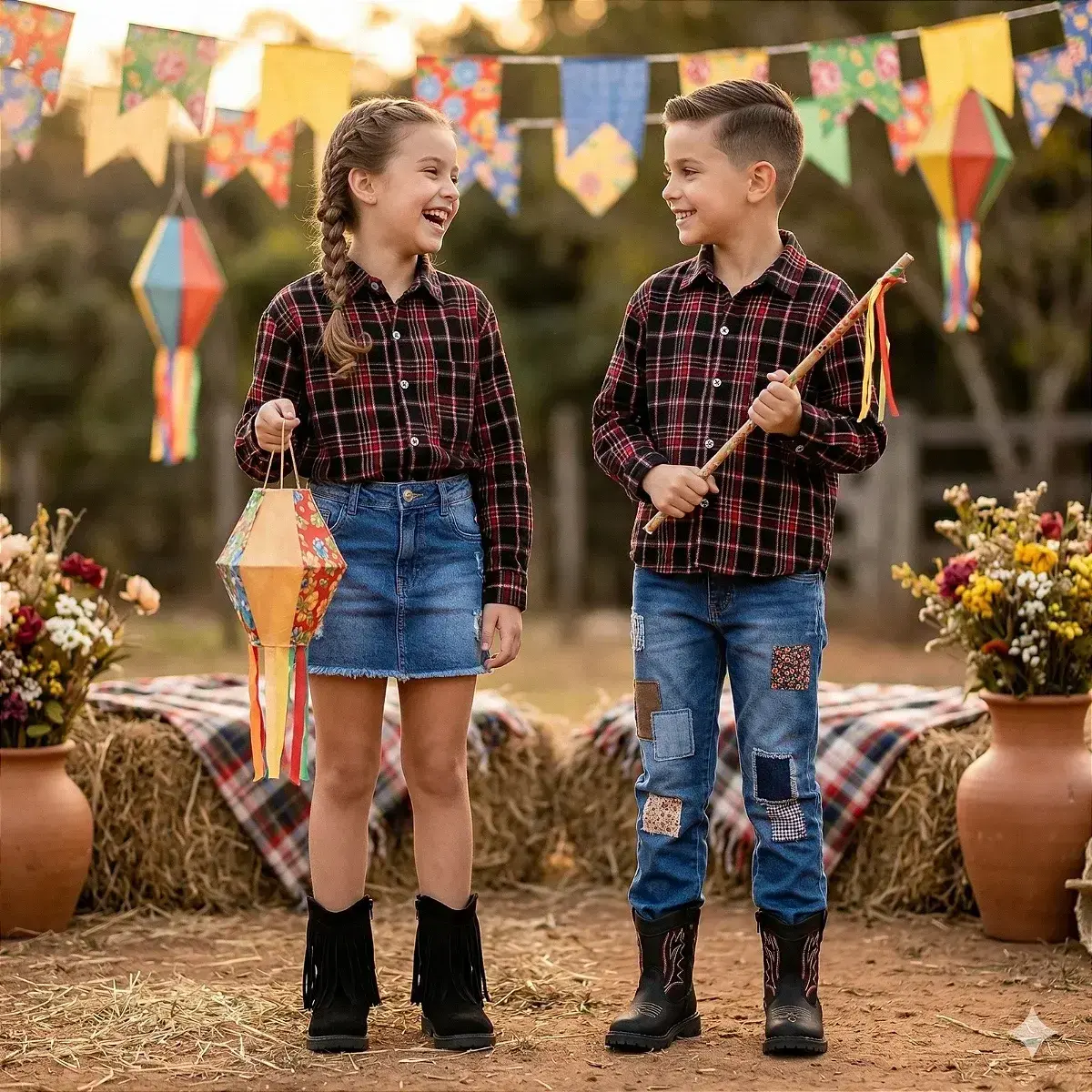 Camisa flanelado xadrez junina bento preto