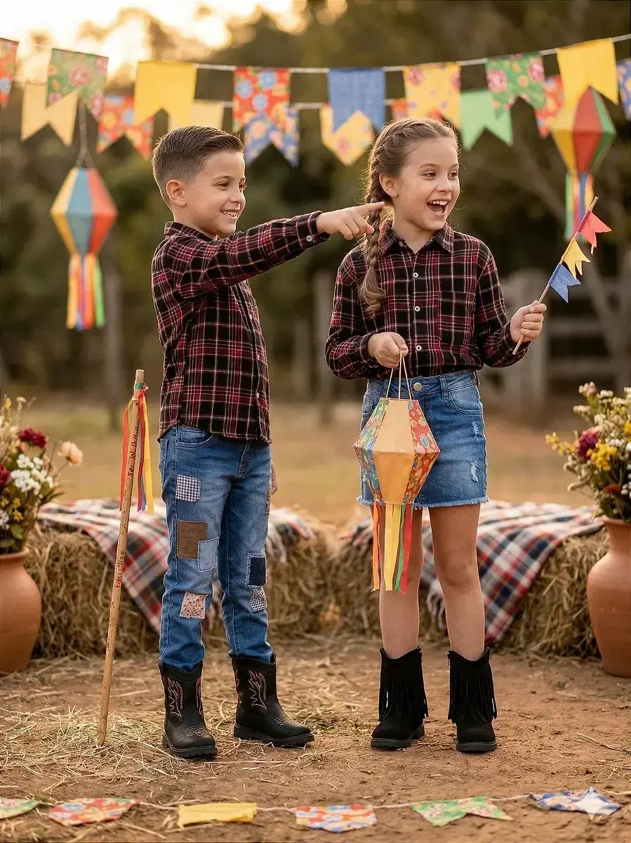 Camisa flanelado xadrez junina bento preto, foto 2