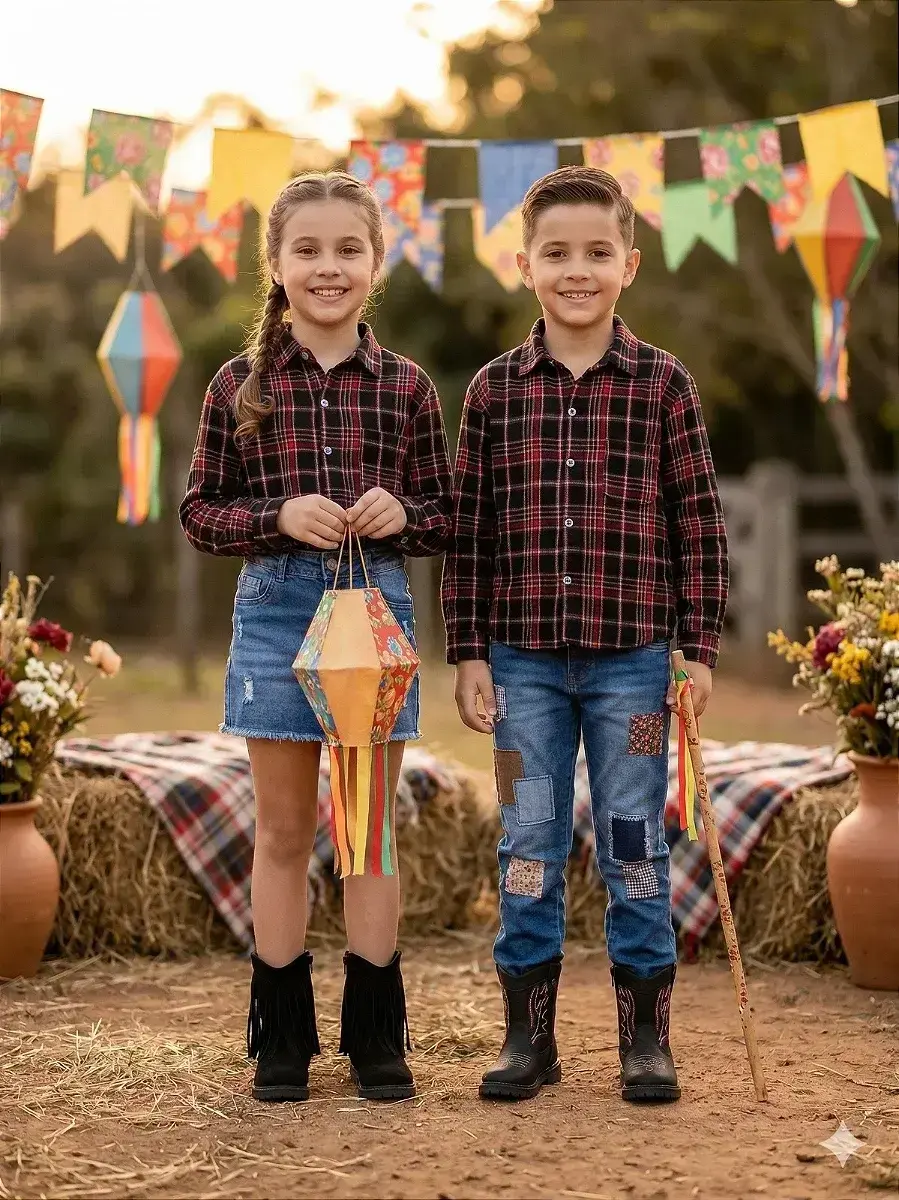 Camisa flanelado xadrez junina bento preto, foto 3