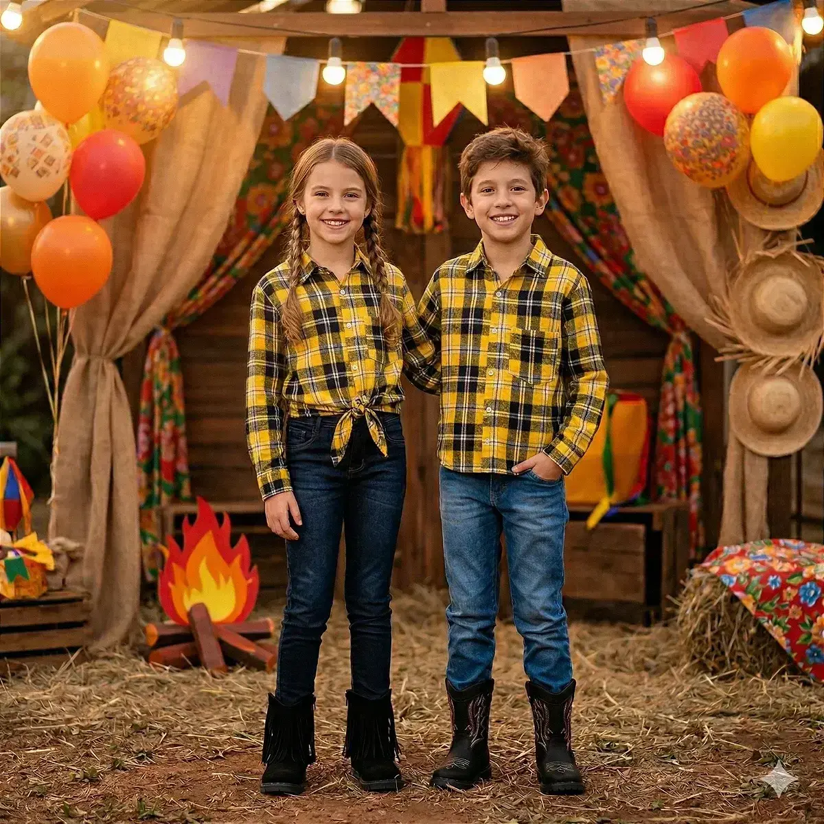 Camisa flanelada xadrez junina rian amarelo