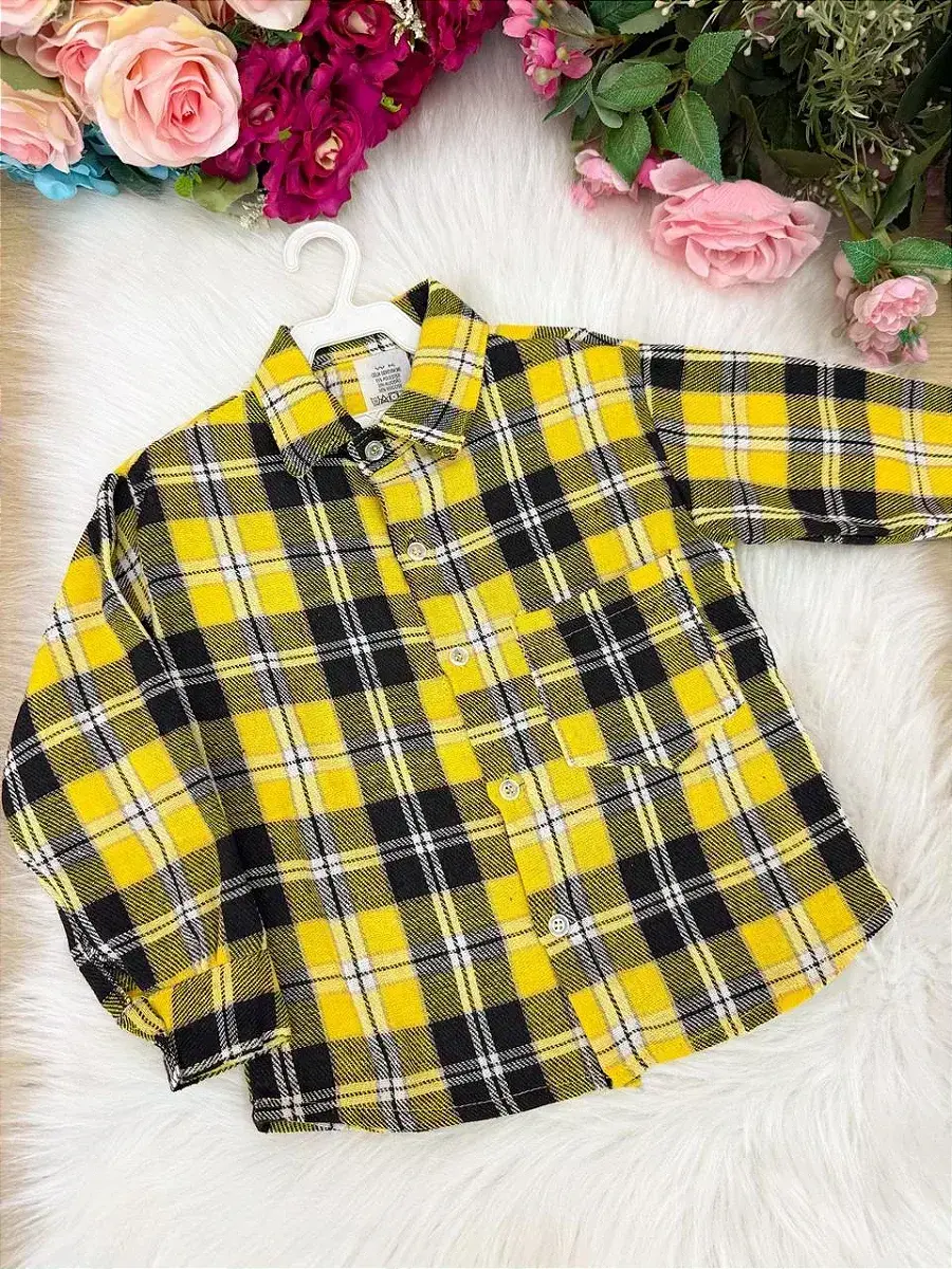 Camisa flanelada xadrez junina rian amarelo, foto 5