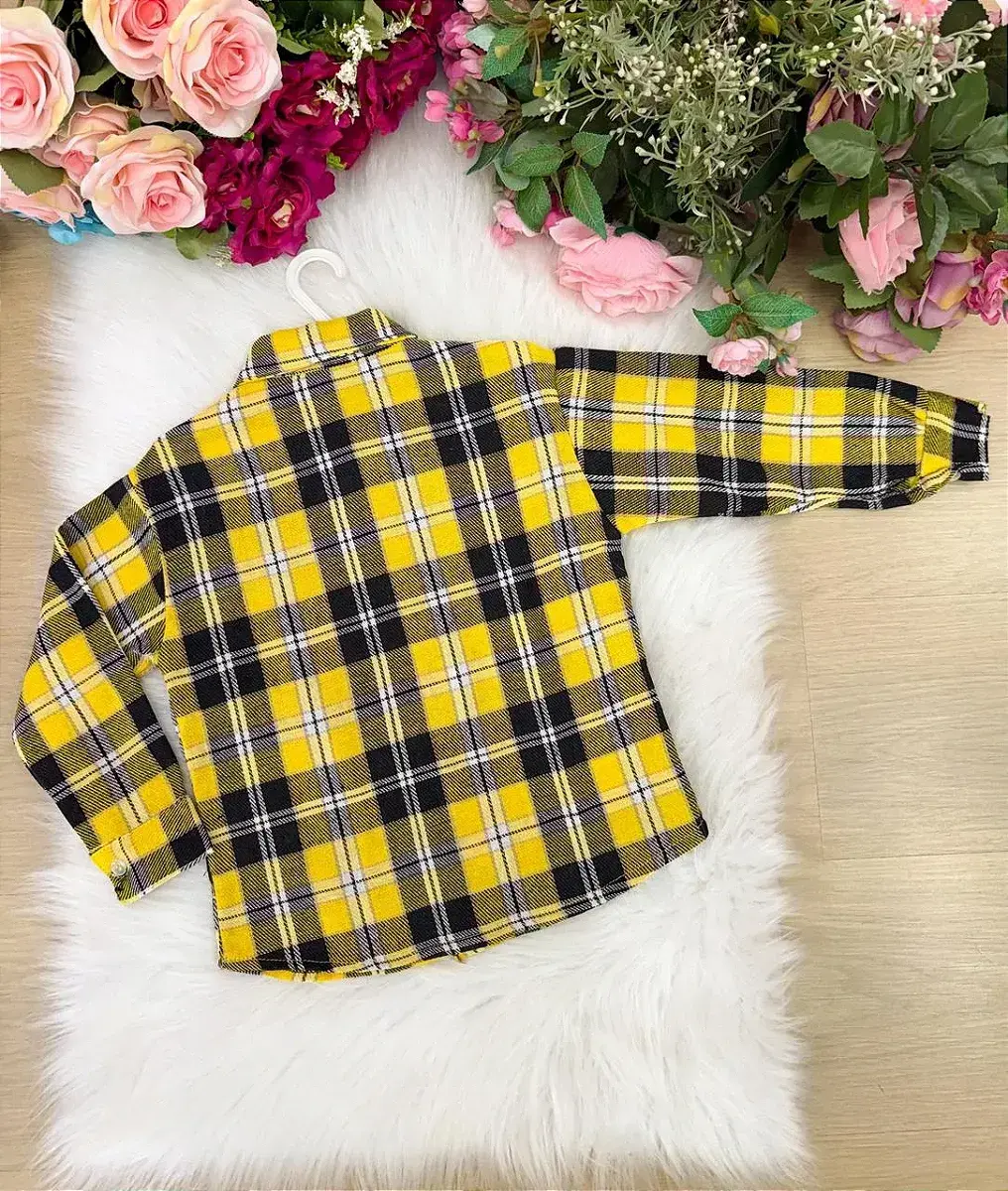 Camisa flanelada xadrez junina rian amarelo, foto 7