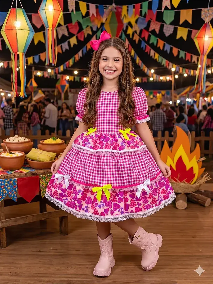 Vestido junino festa viviane pink