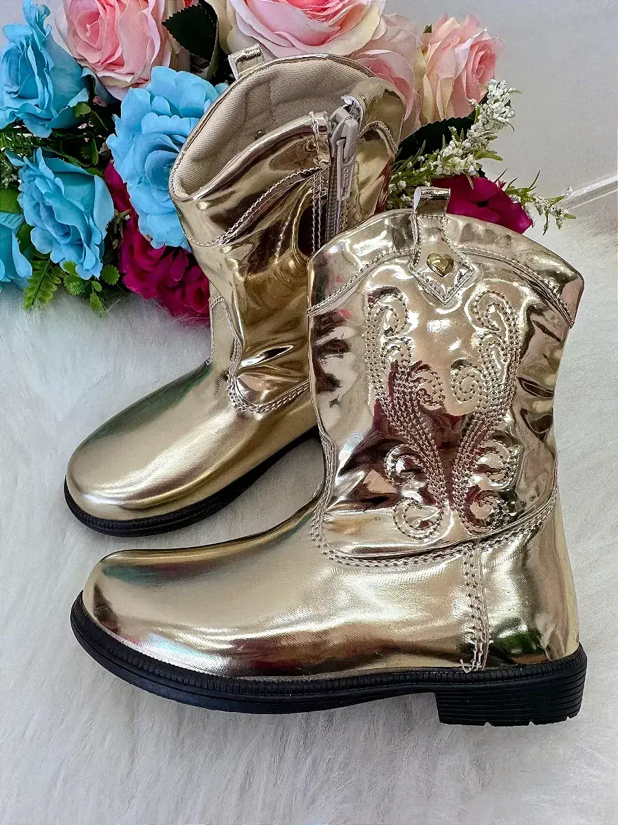 Bota coturno Boiadeira texana dourada metalizada