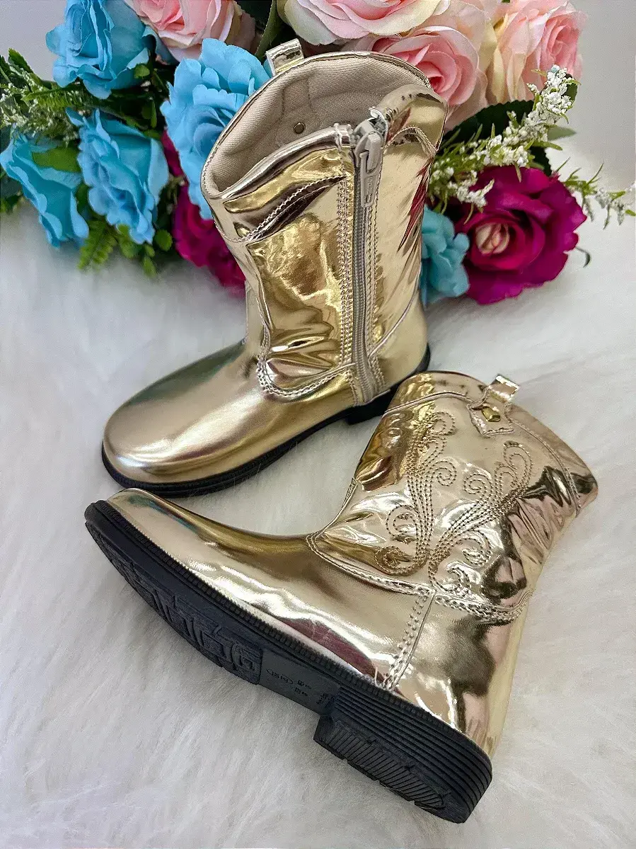 Bota coturno Boiadeira texana dourada metalizada, foto 2