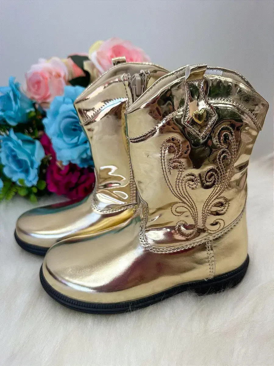 Bota coturno Boiadeira texana dourada metalizada, foto 3