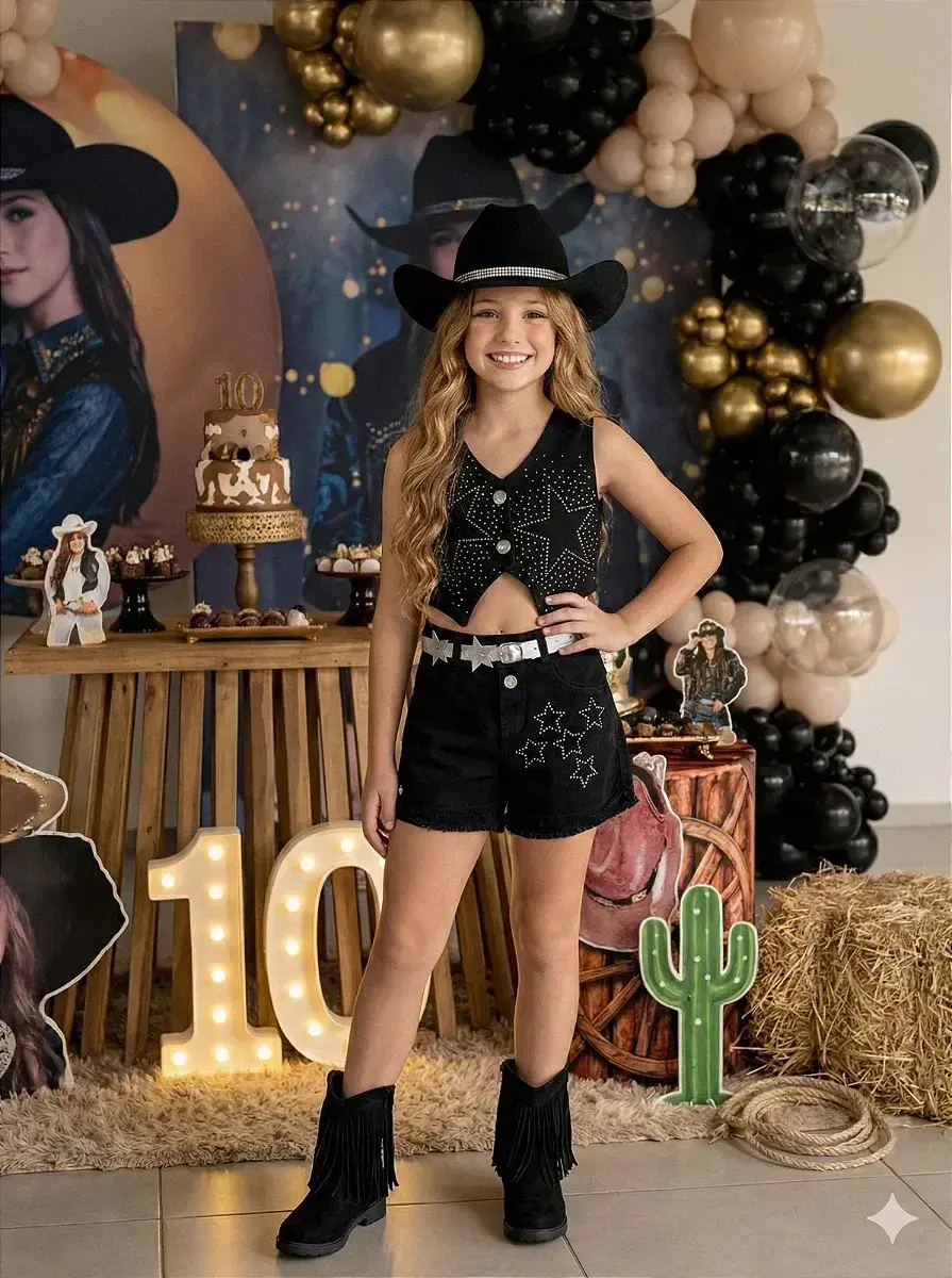 Conjunto Boiadeira estrelada preto