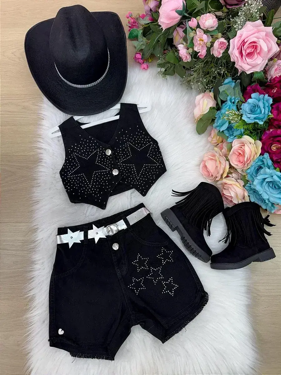Conjunto Boiadeira estrelada preto, foto 3
