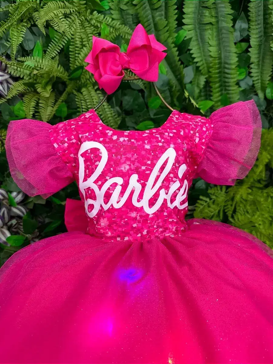 Vestido Barbie luxinho pink com led, foto 5