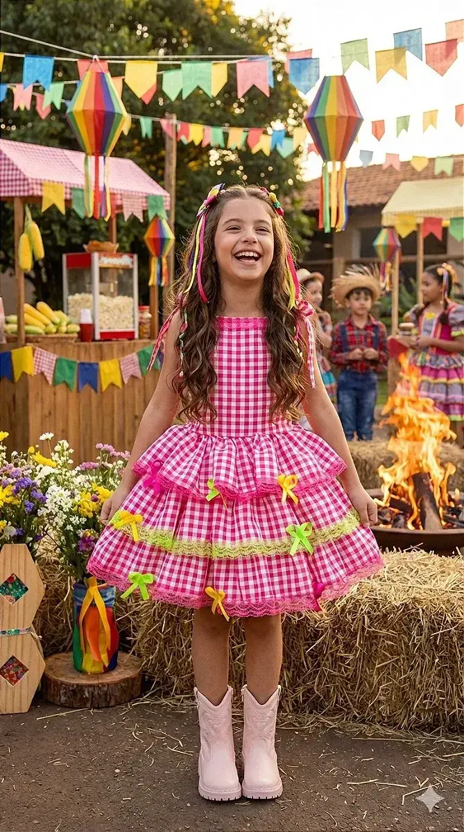 Vestido festa arraia do chamego pink