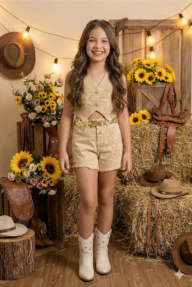 Conjunto Boiadeira estrelada dourado