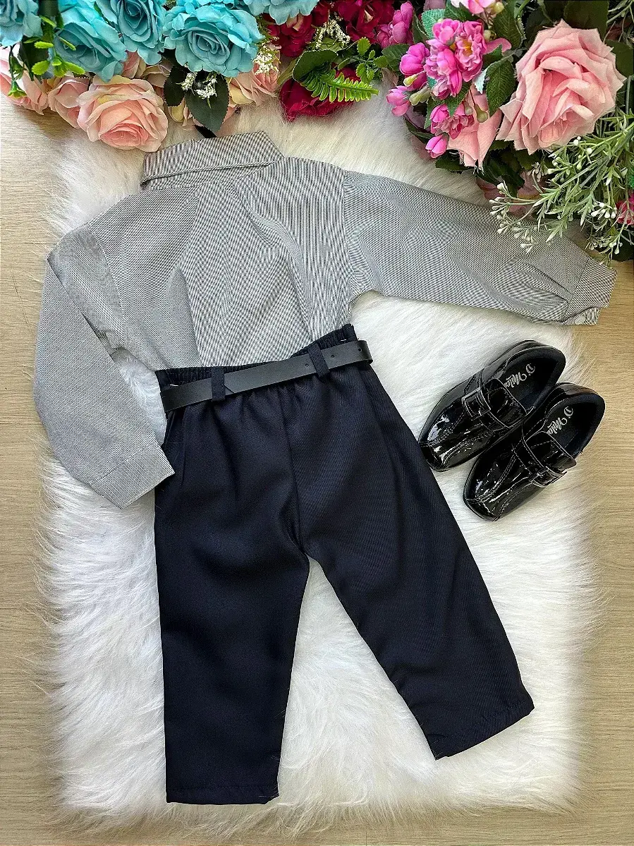 Conjunto masculino social listrado com calça preto caio, foto 3