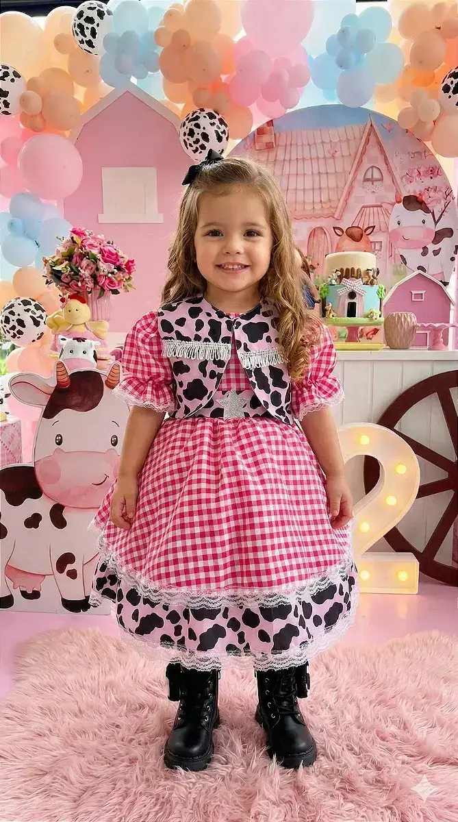 Vestido junino encanto da vaquinha Boiadeira