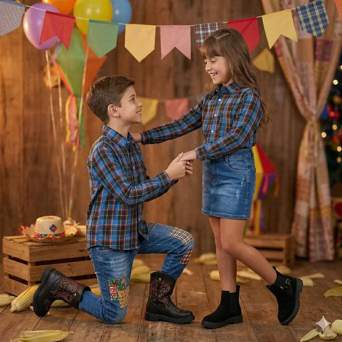 Camisa junina xadrez breno azul, foto 3