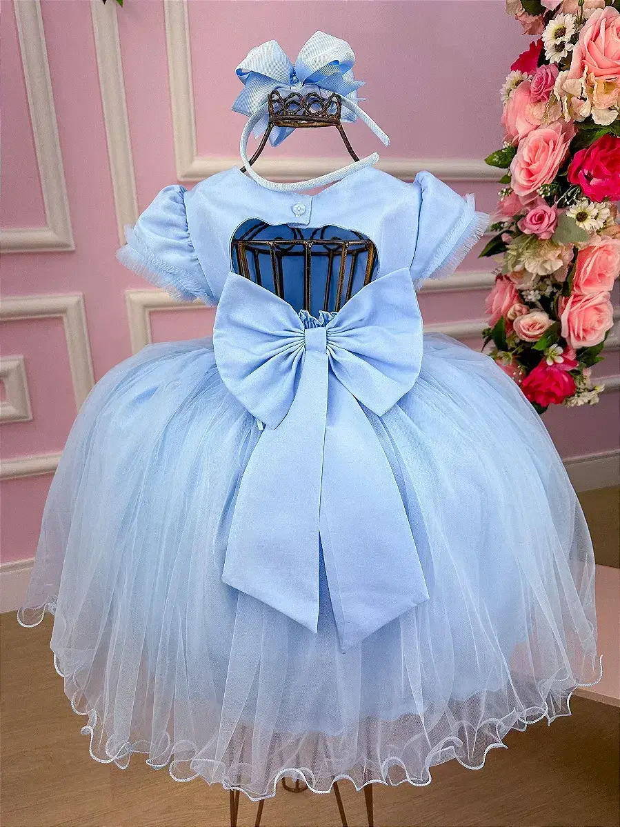 Vestido azul florzinha peito tule, foto 4
