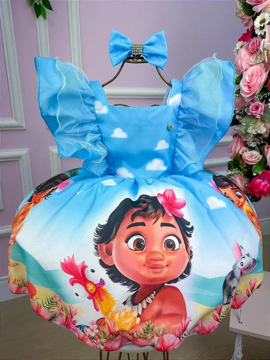 Vestido festa Moana baby azul