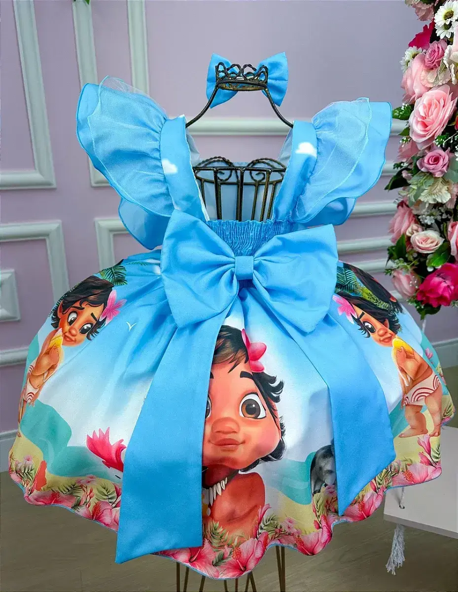 Vestido festa Moana baby azul, foto 4