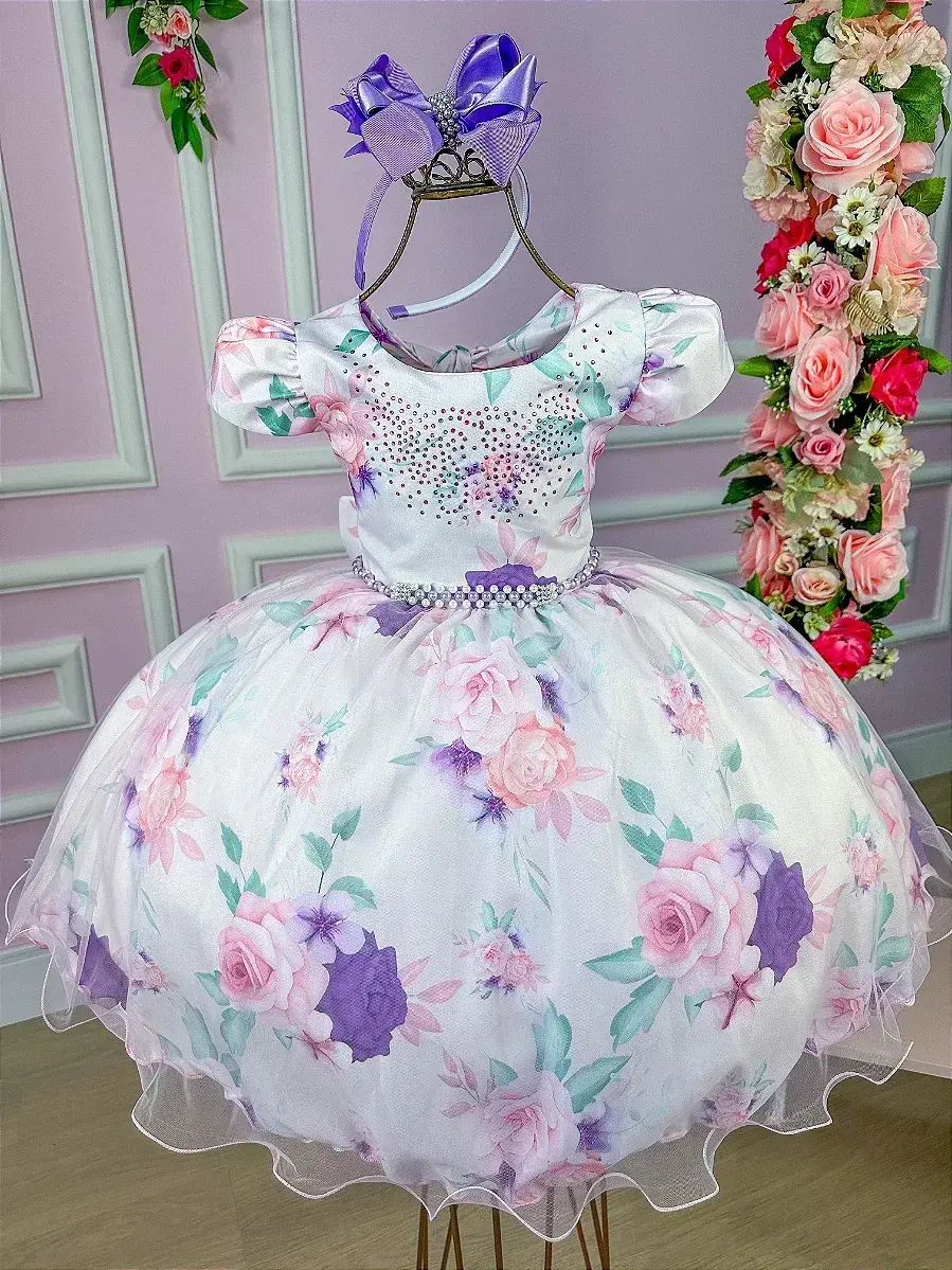 Vestido catarina off flores lilas