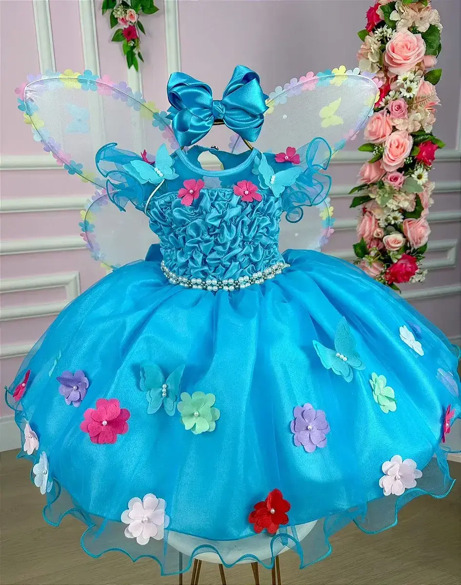 Vestido bia jardim encantado azul tiffany