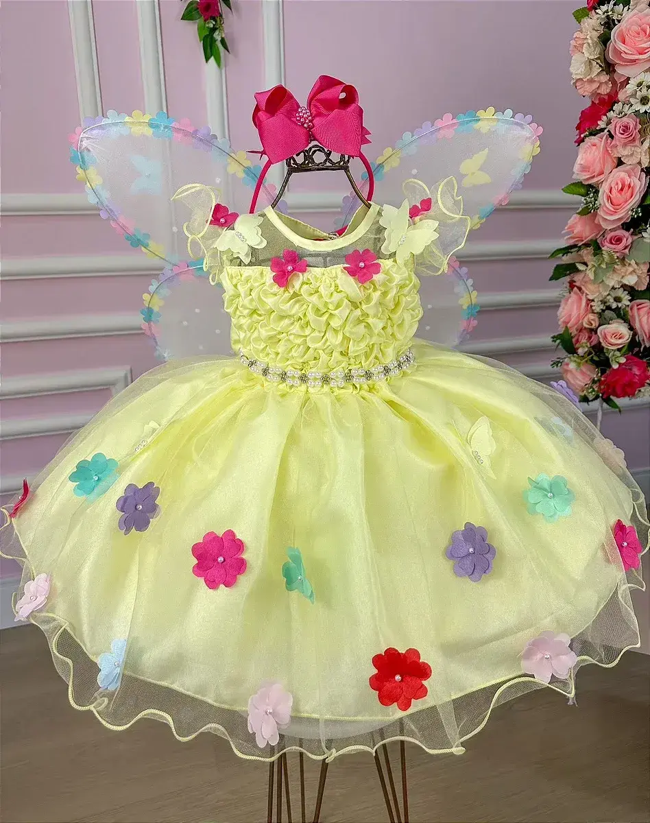 Vestido bia jardim encantado amarelo